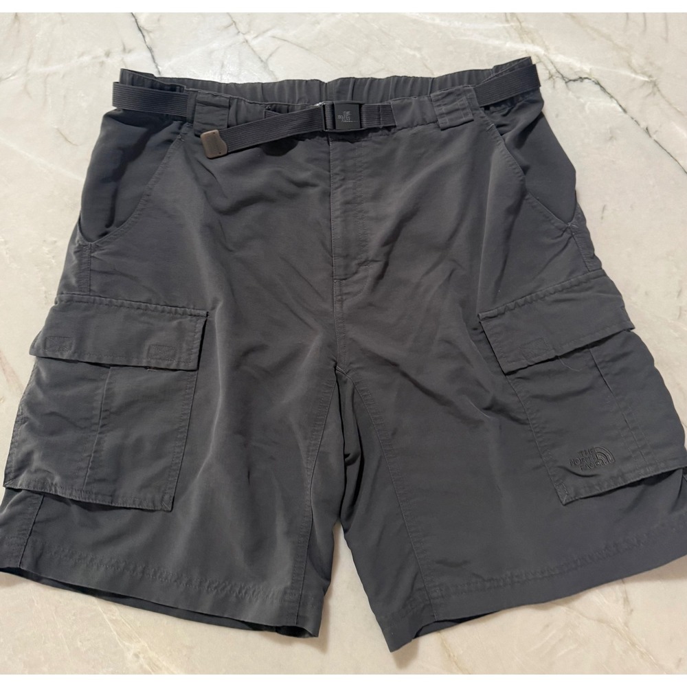 The North Face Mens Gray Nylon Cargo Hiking Shorts Integrated Belt Size Large